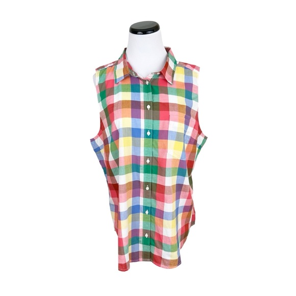 St. John's Bay Tops - NWOT St Johns Bay Plaid Sleeveless Button Front Classic Shirt Cotton Size XXL